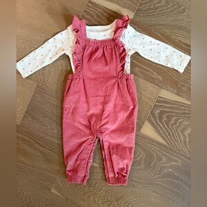 NWOT Carter’s Just One You Baby Pink Cord Overall Set w/ Heart Shirt 6 months